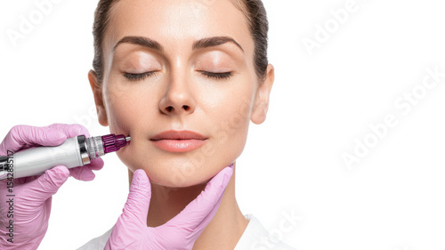 A dermatologist applying a cutting-edge microneedling device to a patient's face, symbolizing advanced skin rejuvenation