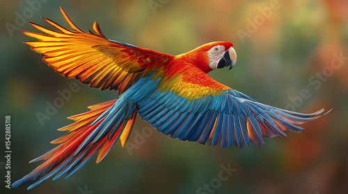 A creative asset designed around vibrant macaw and bee-eater playing among earthy landscapes - stunning birds with colorful feathers.
