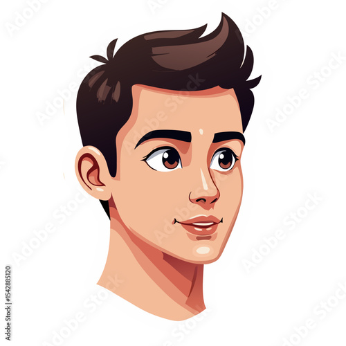 Cartoon illustration of a handsome young man with a modern hairstyle over black background