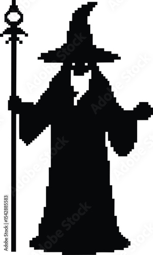 Pixel-style wizard vector - Retro spellcaster silhouette, EPS JPEG PNG