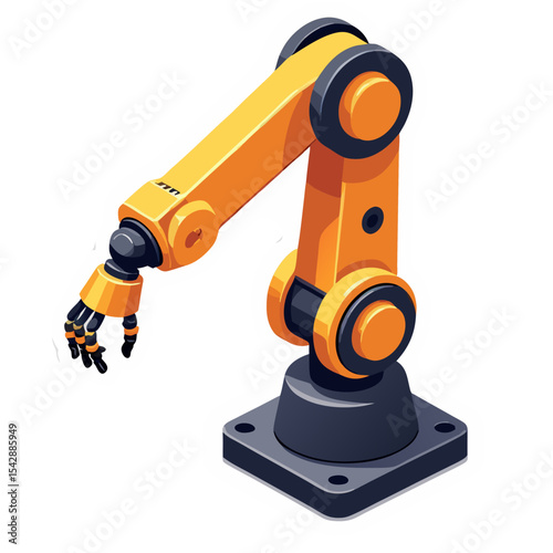 Cartoon Illustration of an Industrial Robotic Arm Isolated on a Black Background