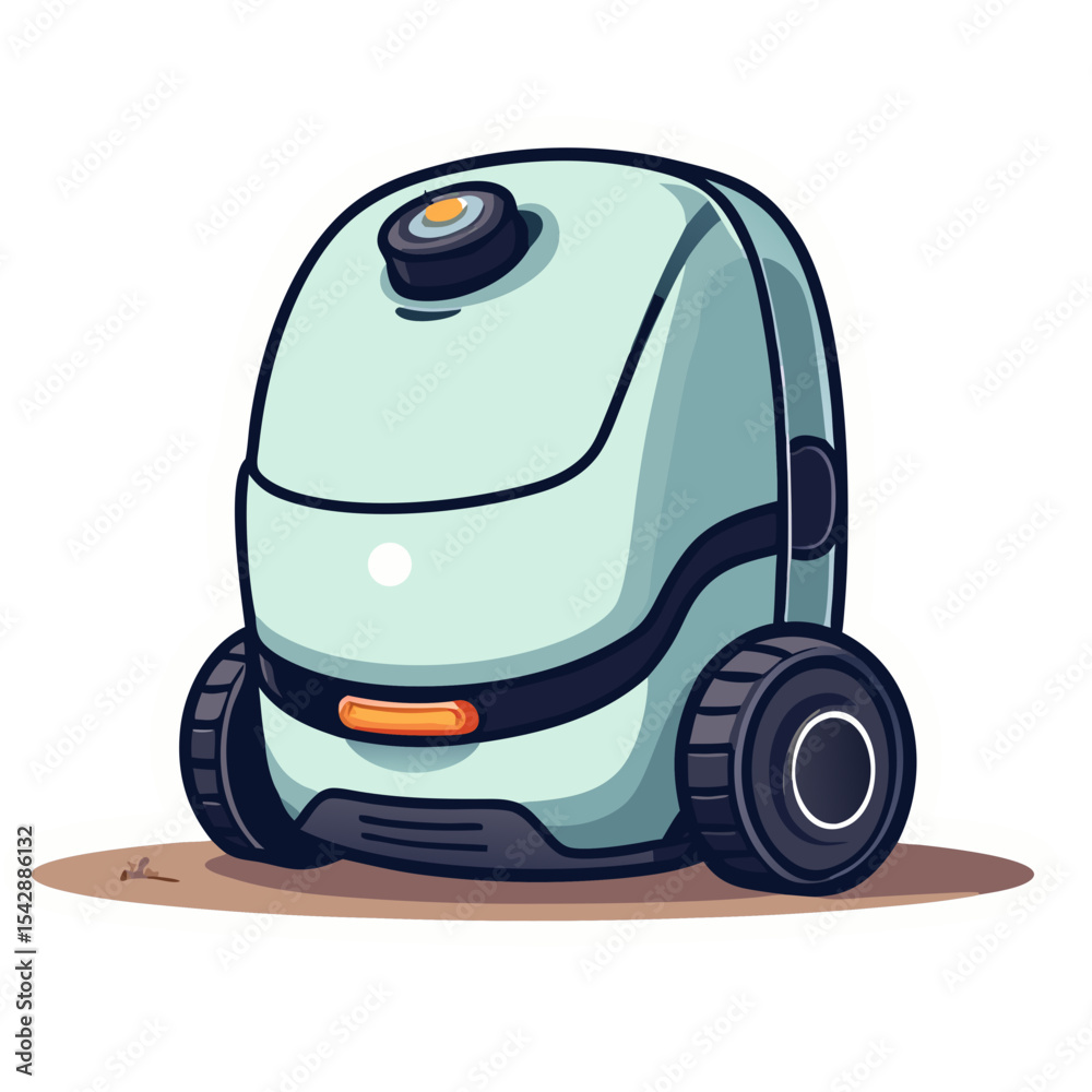 Obraz premium Cartoon illustration of a modern delivery robot with wheels, isolated on black background