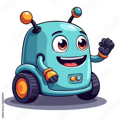 Cute cartoon robot illustration with wide eyes and a friendly expression on a black background