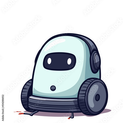 Adorable cartoon robot design with wheels and a cute appearance against a black backdrop