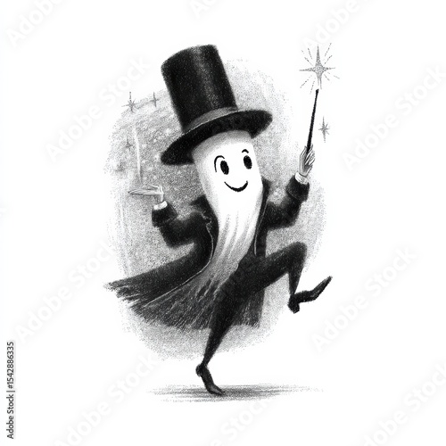 Elegant ghost in a top hat delights with jazzy tap dance moves and charming sparkles