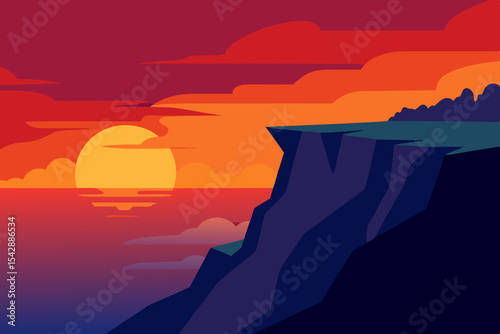 Sunset Cliffside Vibrant Hues and Dramatic Ocean Views