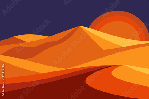 Sunset over the Golden Sands A Desert Landscape Illustration