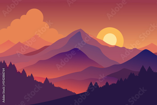 Majestic Sunset Mountain Landscape Serene Peaks and Golden Hour Hues