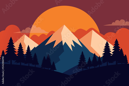 Majestic Mountain Sunset A Stunning Silhouette Landscape Illustration
