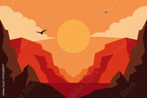 Sunset Canyon Landscape Fiery Hues and Majestic Cliffs
