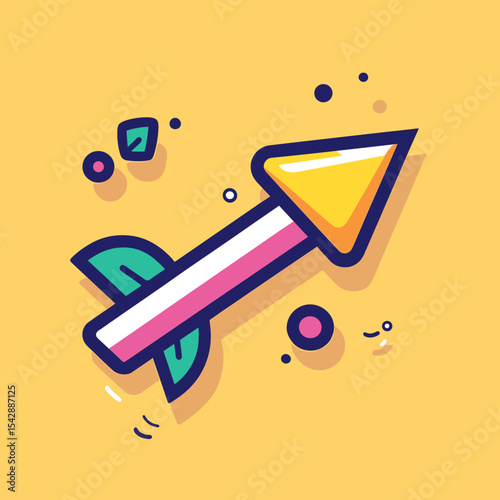 Stylized Arrow with Teal Fletching and Pink Shaft Pointing Upward
