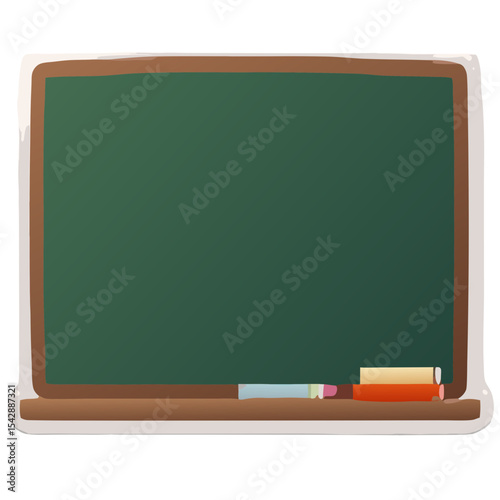 A Simple Illustration of a Green Chalkboard, School Supplies and Educational Concepts