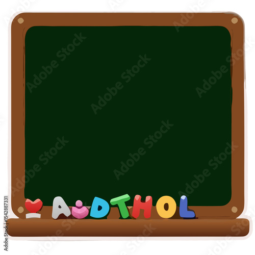 Cartoon chalkboard with colorful letters at the bottom for educational concepts and design