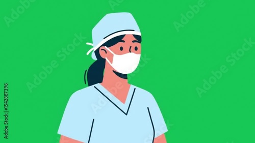 Animated Female Doctor Wearing Mask on Green Screen, Healthcare Animation