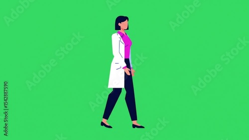 Animated Doctor Walking on Green Screen, Medical Professional Illustration