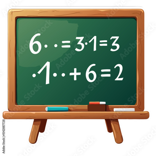 Educational chalkboard displaying math equations with incorrect answers and teaching concepts
