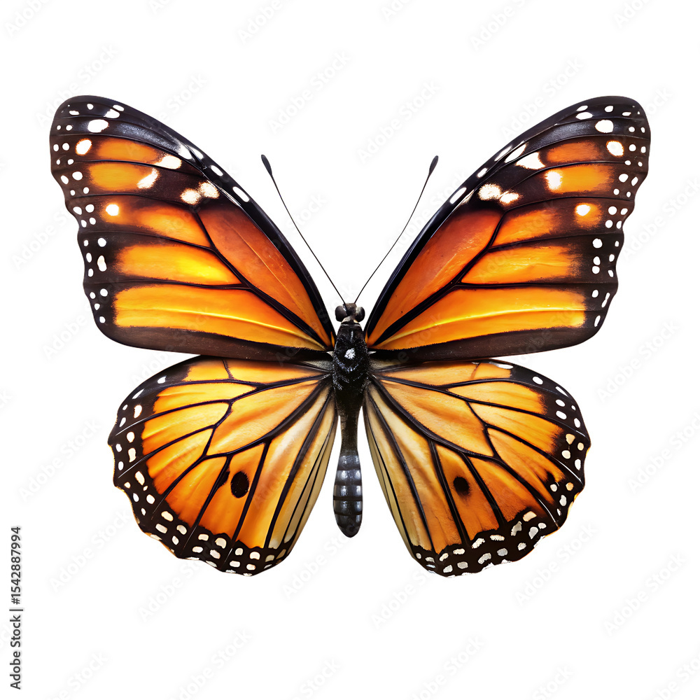 Fototapeta premium Monarch Butterfly with Orange and Black Wings Isolated on a White Background A I G E N E R A T E D insect