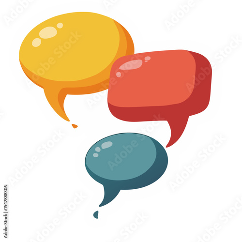 Illustration of three colorful speech bubbles on a black background for communication