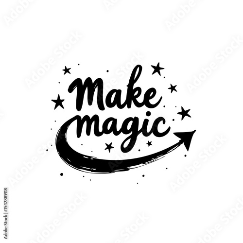 Inspiring handwritten vector lettering quote 'Make magic' with stars design element