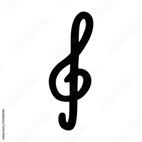 Treble clef doodle. Hand drawn musical symbol. Single element for print, web, design, decor, logo