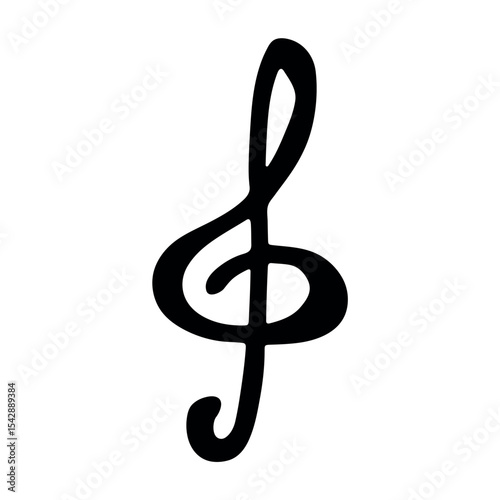 Treble clef doodle. Hand drawn musical symbol. Single element for print, web, design, decor, logo