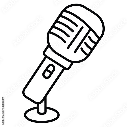 Classic Microphone on Stand: A Timeless Audio Icon Depicted with Simplicity and Clean Lines, Representing Broadcasting and Entertainment