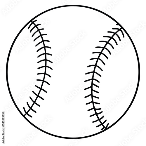 Simple Baseball Illustration Featuring Prominent Seams and Clean Lines in a Minimalist Black and White Style on White Background