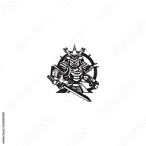 Vector illustration of a powerful samurai warrior with sword in striking pose