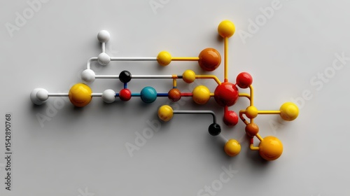 Abstract Colorful Molecules and Connections on Gray Background