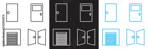 Door icon set. Vector for websites, mobile interfaces, presentations, banner, visual branding etc. Vector illustration. isolated on white and black background. EPS 10