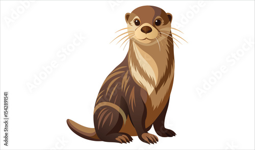 Adorable river otter sitting isolated on white