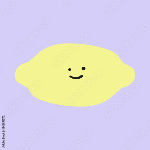 Smiling Lemon. Happy Citrus Character. Hand drawn vector illustration on purple background.