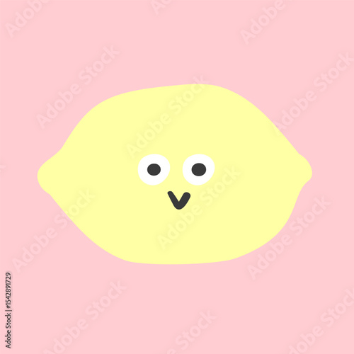 Sunny Lemon. Cute Clipart. Hand drawn vector illustration on pink background.