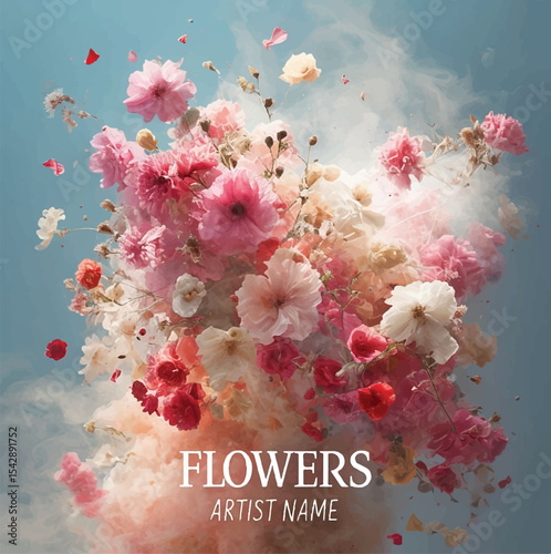 Dreamy Floral Burst in Midair Against Blue Sky