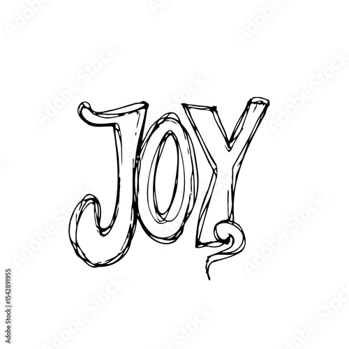 Hand-drawn word joy illustration radiating positive vibes and happiness message