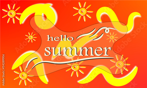 Happy summer greeting background with cheerful color theme, brings warm and pleasant nuance, suitable for greeting cards, posters, or social media with summer holiday theme.