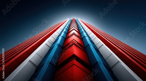 Abstract View of Colorful Tall Building with Strong Lines and Shapes