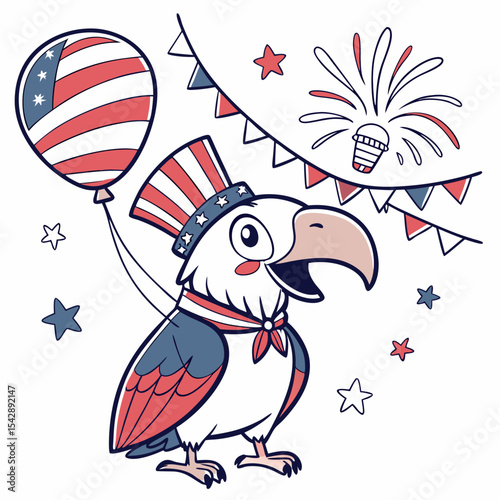 Patriotic Spark colored Condor with a Excited touch, placed in a Independence Day (4th of July) theme and styled with with a balloon