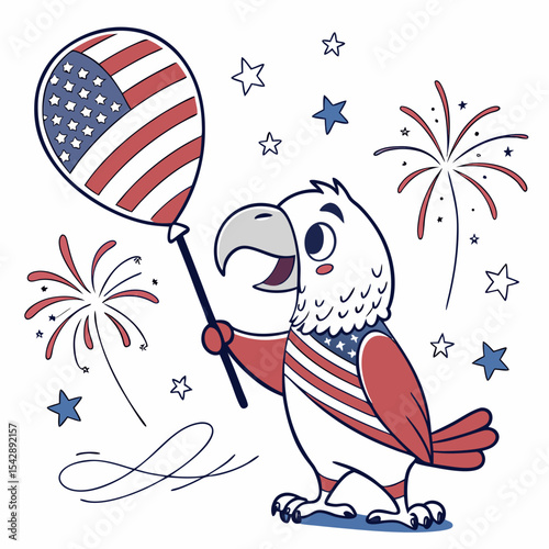 Patriotic Spark colored Condor with a Excited touch, placed in a Independence Day (4th of July) theme and styled with with a balloon