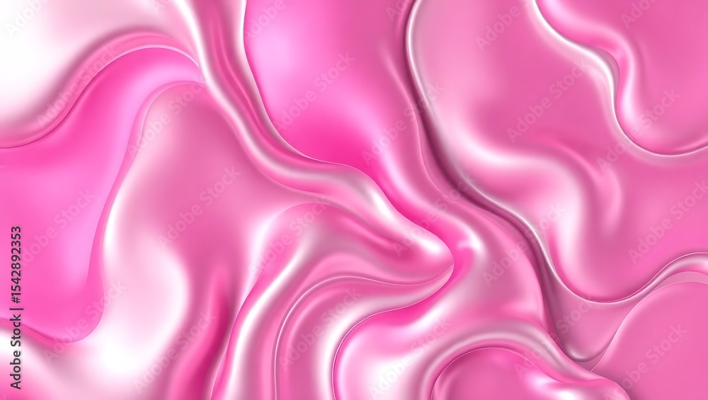 Obraz premium 3D silver and rose pink abstract geometry, liquid vector shapes, modern fluidity in vibrant color