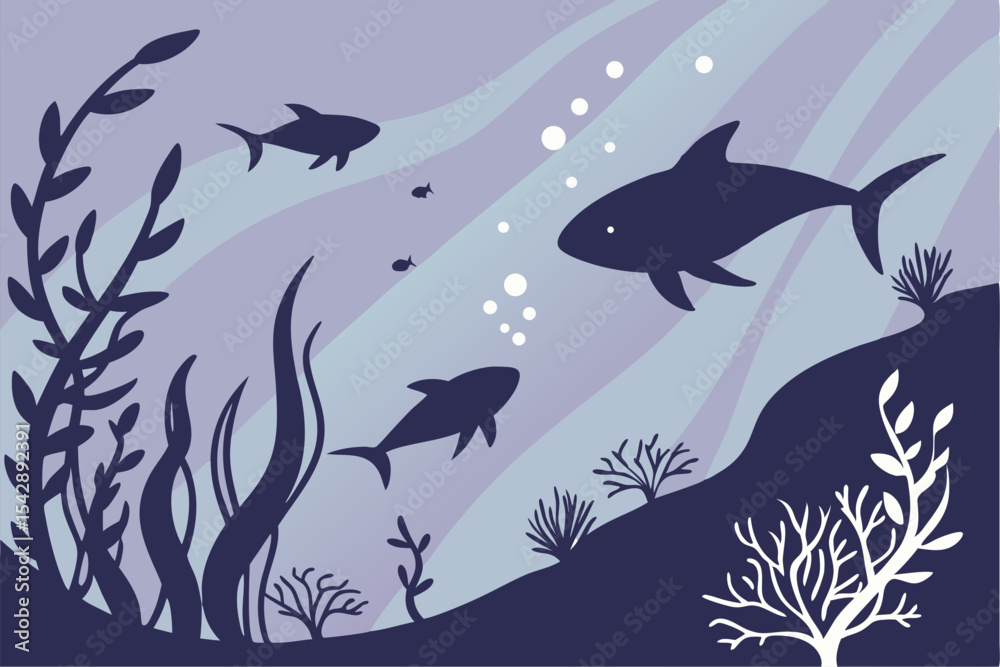 Obraz premium Aquatic Grace: Black Fish Silhouette Set