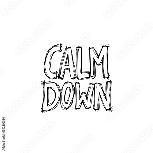Calm down text design, stress relief and mental wellbeing concept illustration