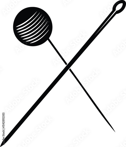 Vector illustration of two crossed straight pins, sewing tools, isolated on white