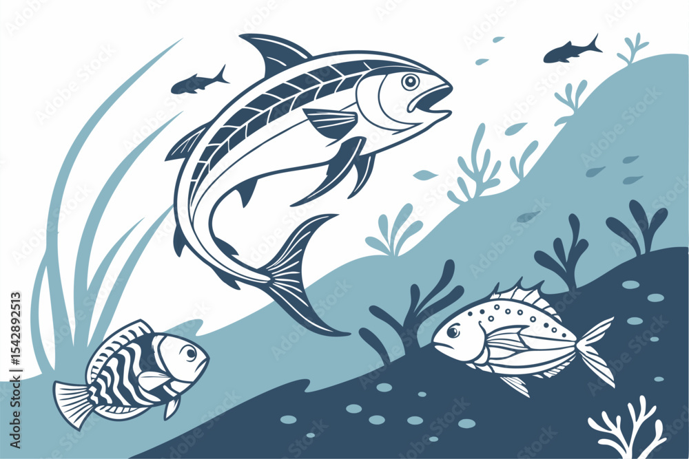 Naklejka premium Ocean Silhouettes: Elegant Fish Vector Graphics
