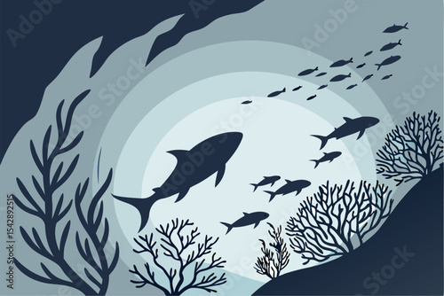 School of Shadows: Vector Fish in Silhouette