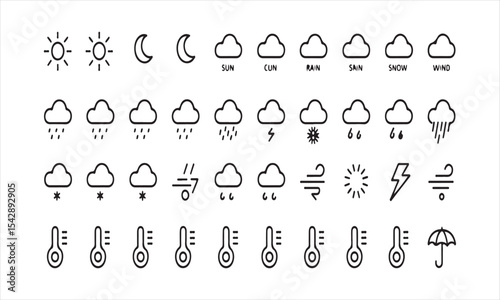 Weather icons set line art style simple design