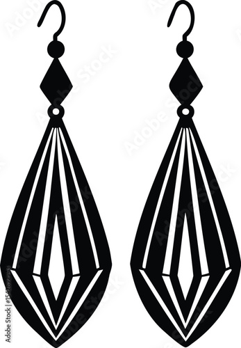 Elegant Art Deco Inspired Dangle Earrings with Geometric Designs in Black Silhouette