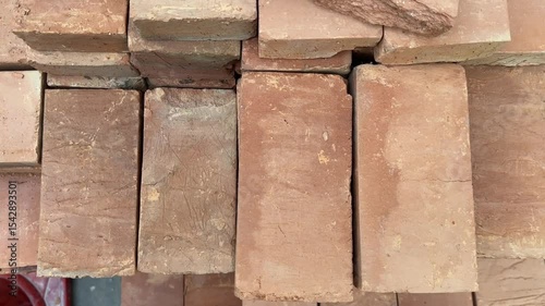 Wallpaper Mural Top-down orange bricks with rough texture and rectangular uniform pattern surface.
 Torontodigital.ca