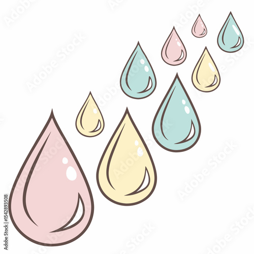 Stylized glossy droplets in pastel colors for playful design elements