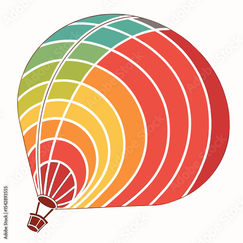 Colorful hot air balloon with a vibrant striped pattern on a light background